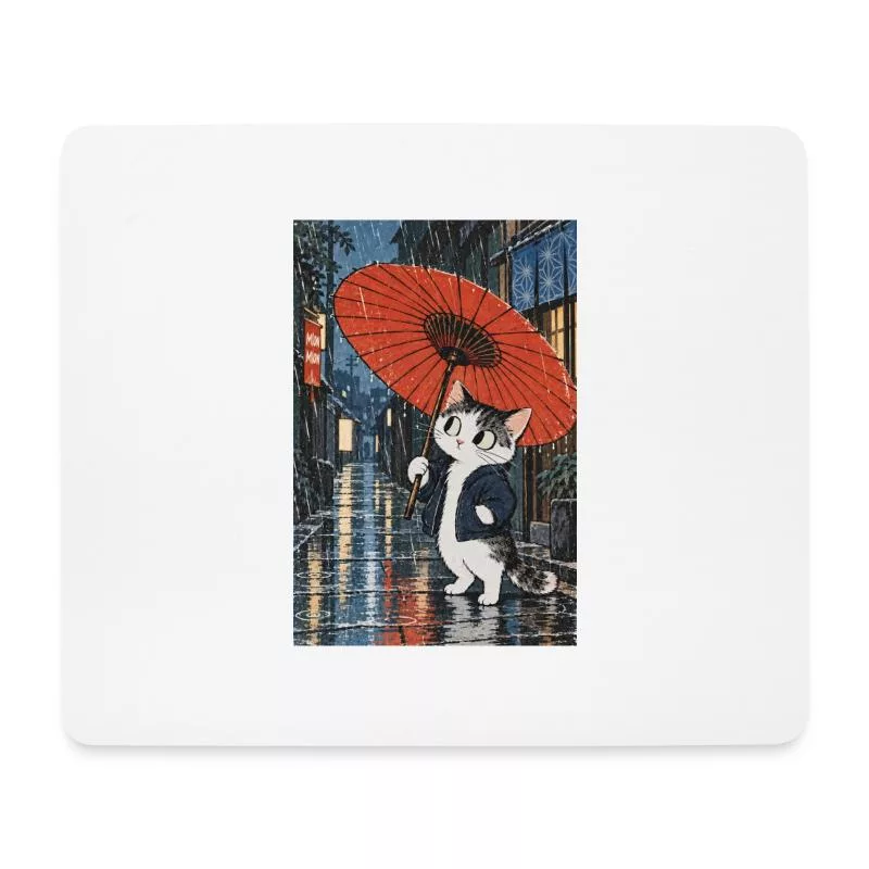 Chat au parapluie rouge — Roi de la pluie sur Tapis de souris (format paysage)