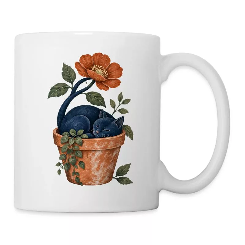 Le jardinier endormi – Chat fleuri sur Mug blanc