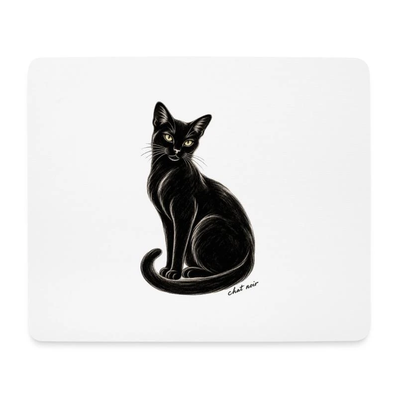 Chat noir au fusain sur Tapis de souris (format paysage)