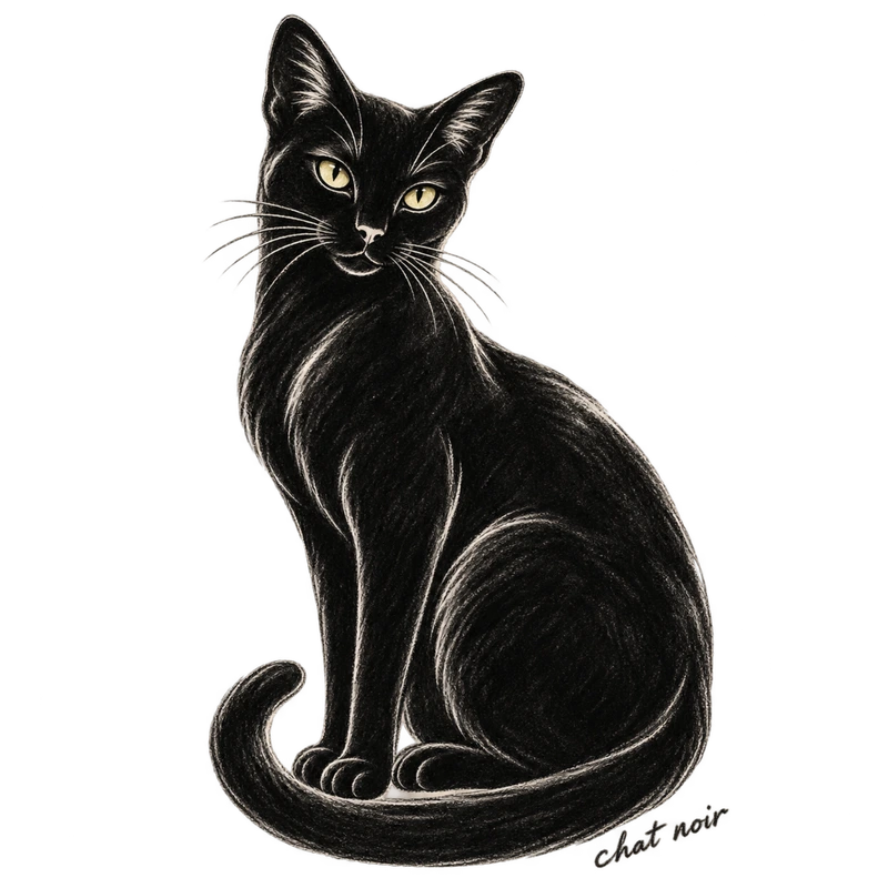 Chat noir au fusain