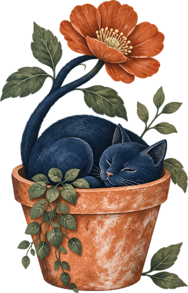 Le jardinier endormi – Chat fleuri