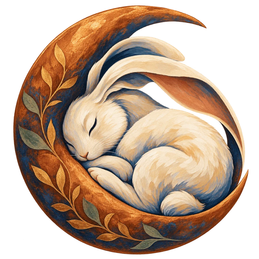 Lapin endormi dans un croissant de lune