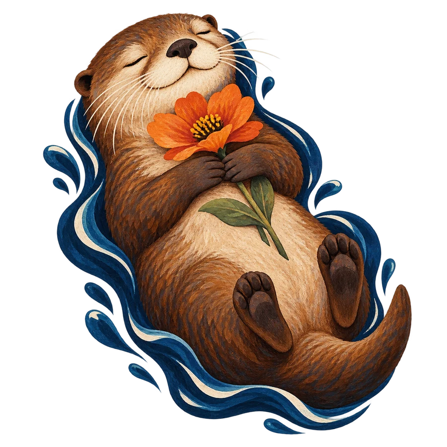 Loutre contemplative à la fleur orangée