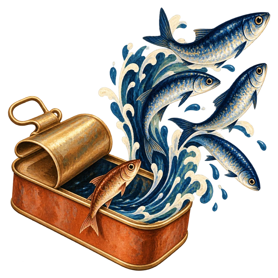 Sardines évadées dans les vagues