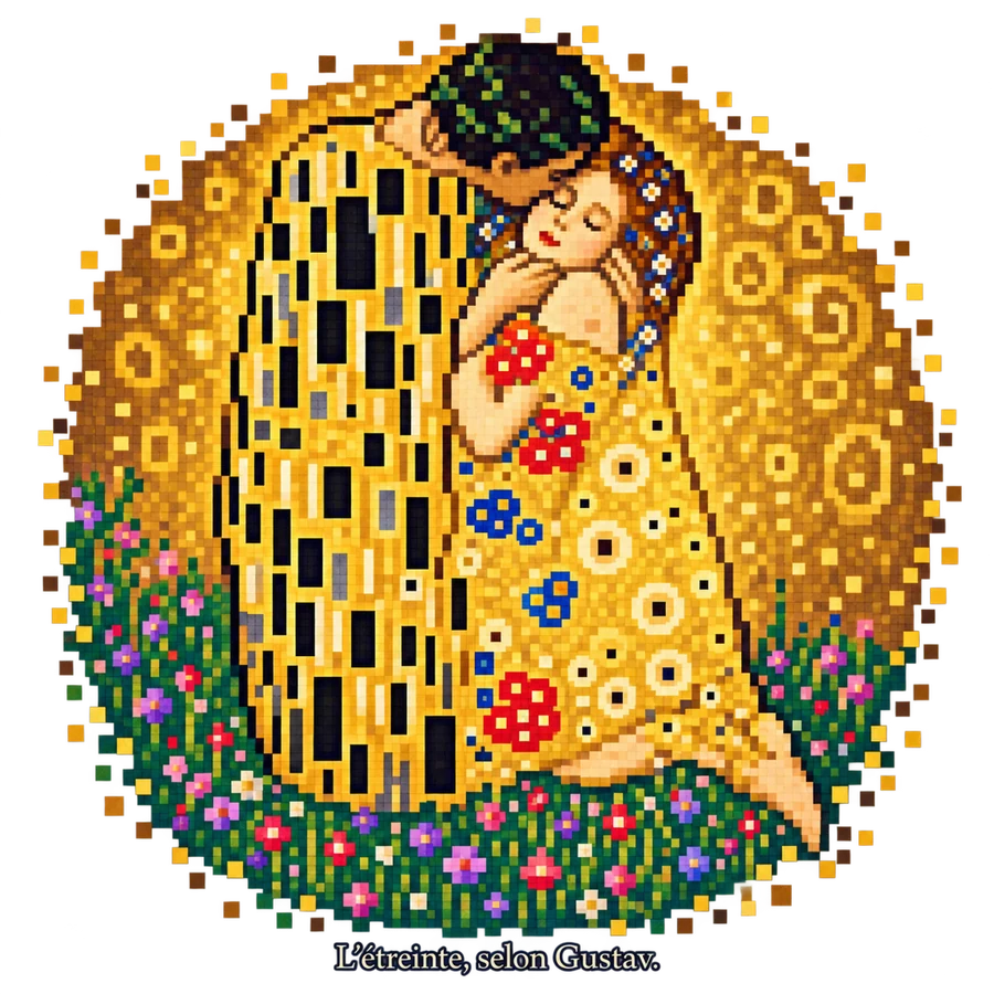 Le Baiser en pixel art - Gustav Klimt