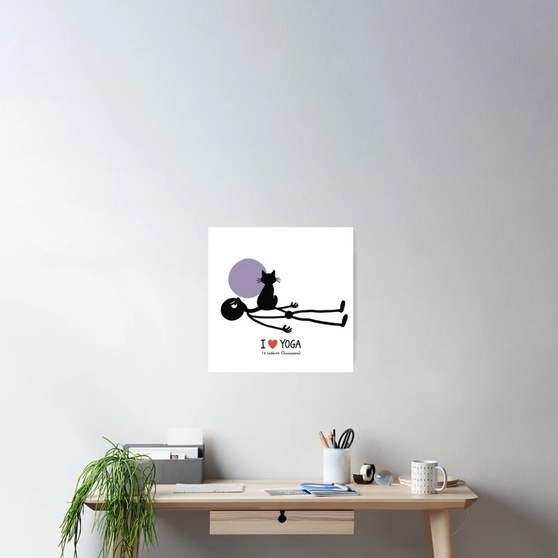 Savasana et le chat bien installé sur Poster