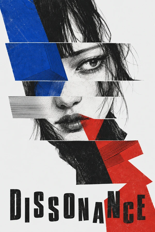 Dissonance — Visage fragmenté, bleu et vermillon