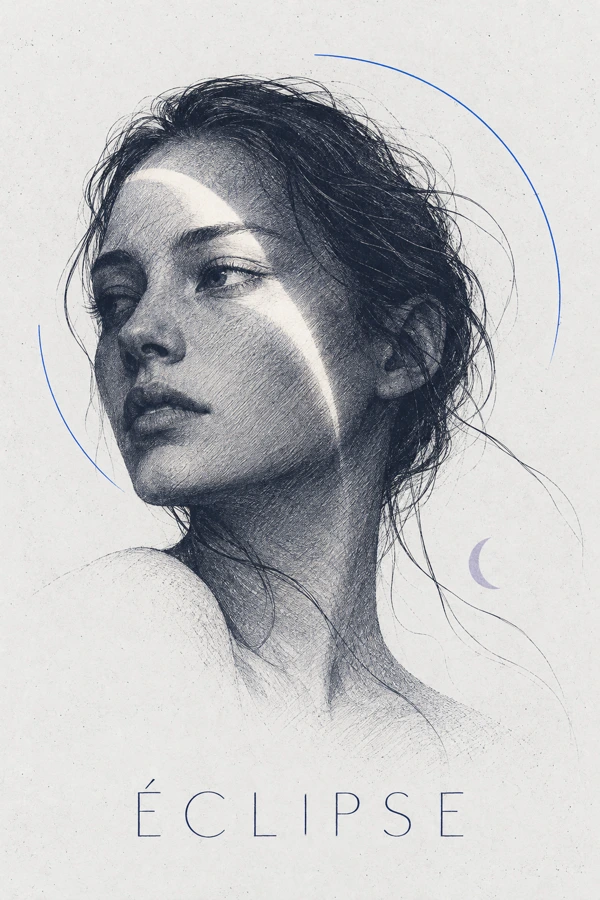Éclipse — Portrait à l’encre et croissant de lumière