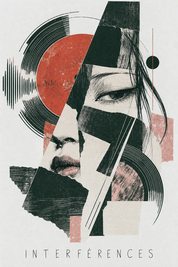 Interférences — Visage abstrait et sillons de vinyle