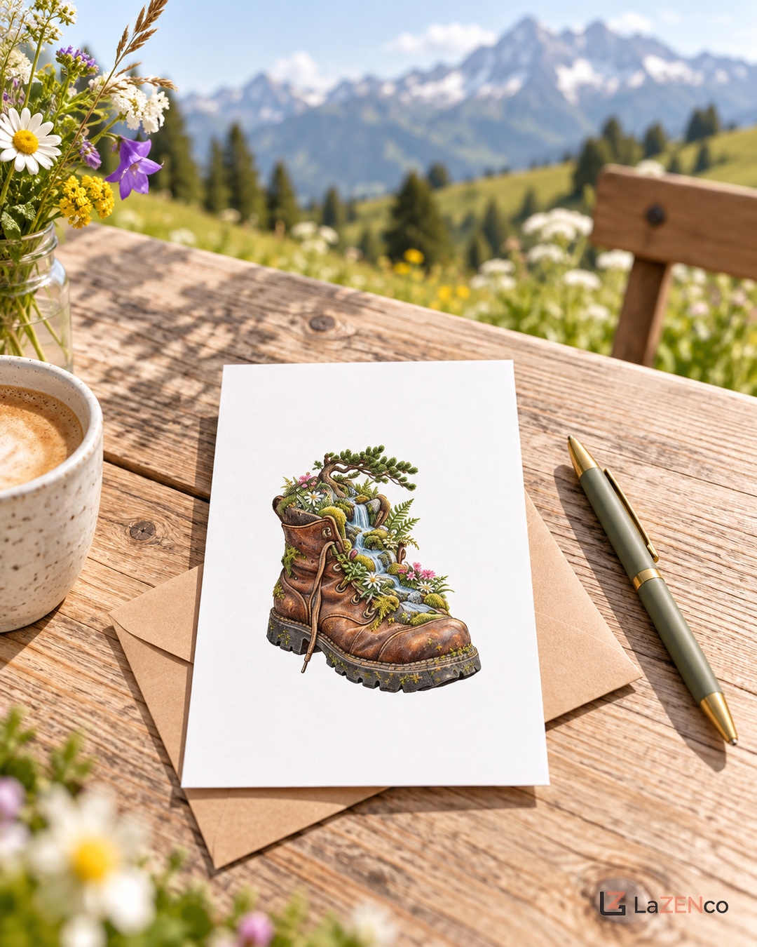 Chaussure de randonnée devenue jardin alpin — image publiée sur Instagram