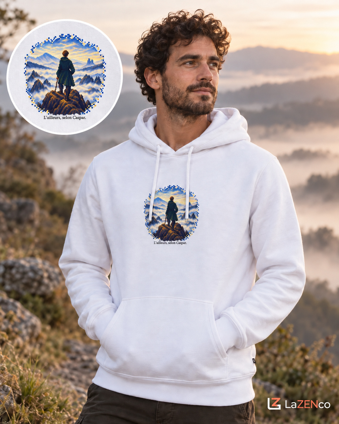 Le Voyageur en pixel art - Caspar Friedrich — image publiée sur Instagram