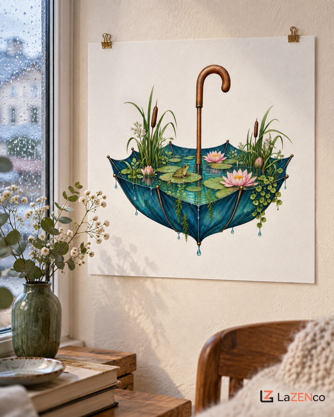 Parapluie transformé en bassin aux nénuphars — image publiée sur Instagram