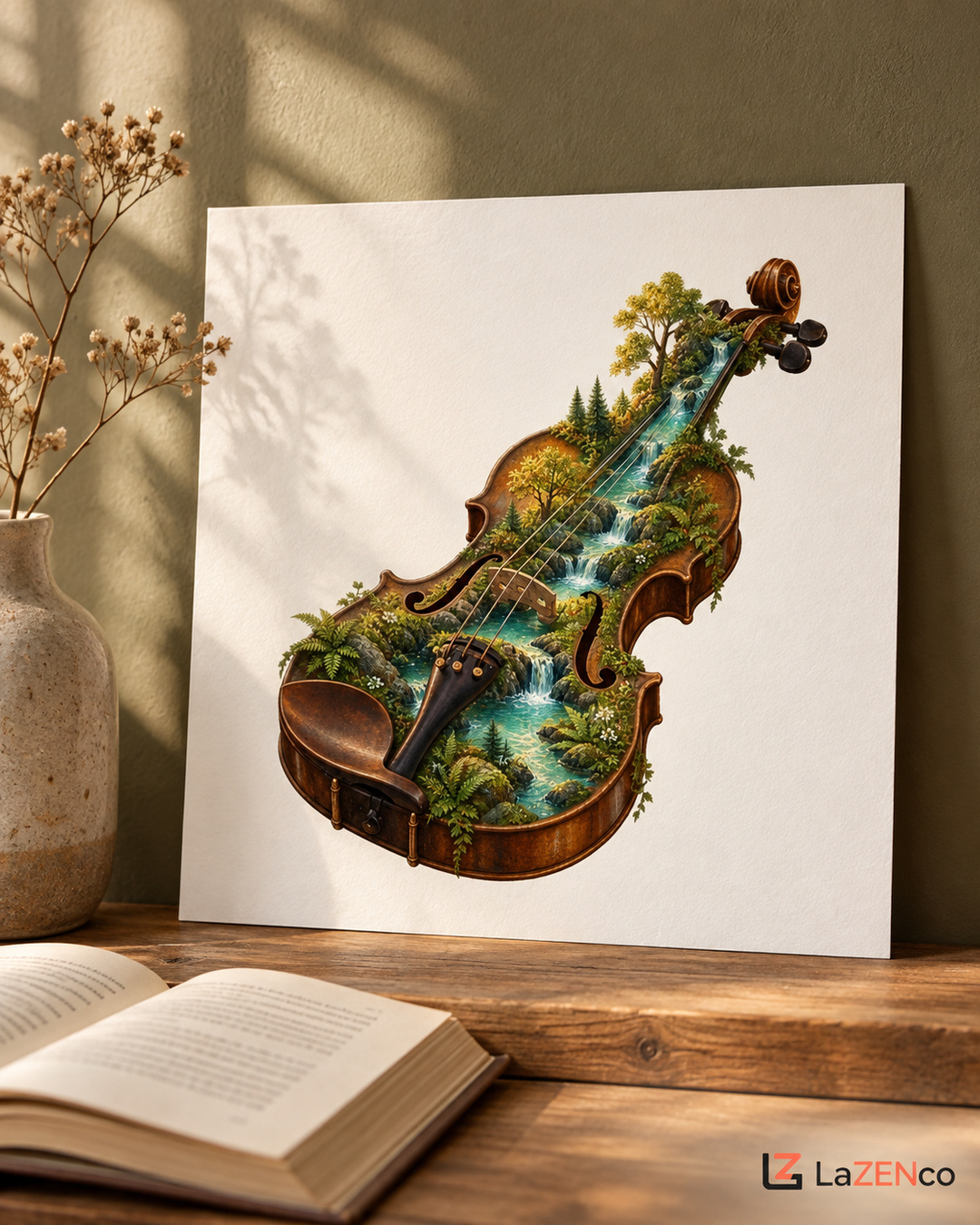 Une rivière traverse un violon ancien — image publiée sur Instagram