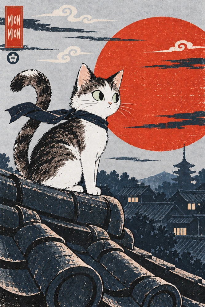 Chat sur les toits du Japon