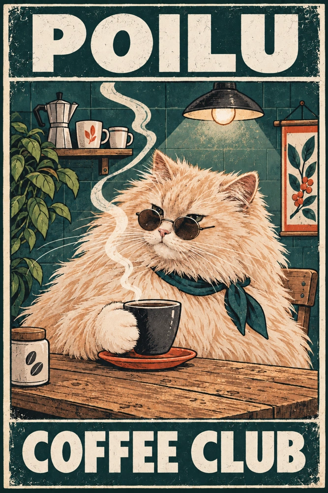 Chat roux au café — Poilu Coffee Club