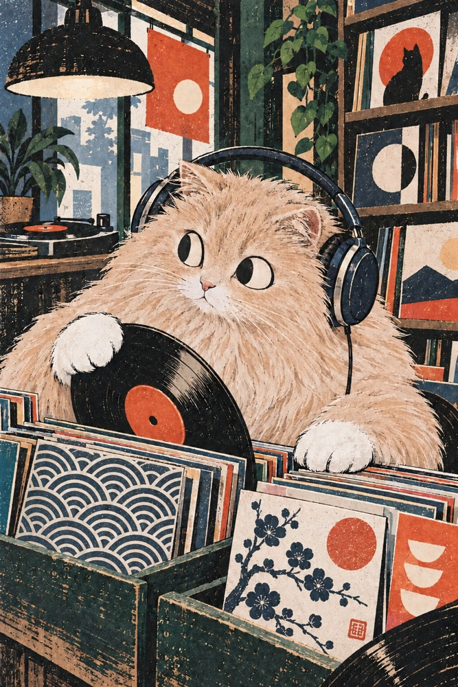 Chat roux et vinyle — Face velours