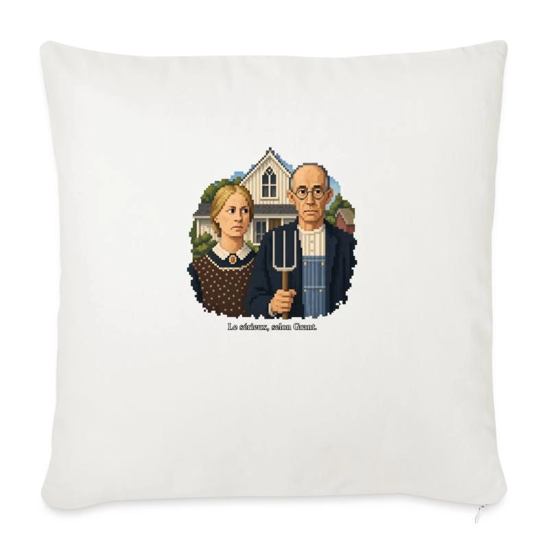 American Gothic en pixel art sur Housse de coussin 45 × 45 cm · blanc nature