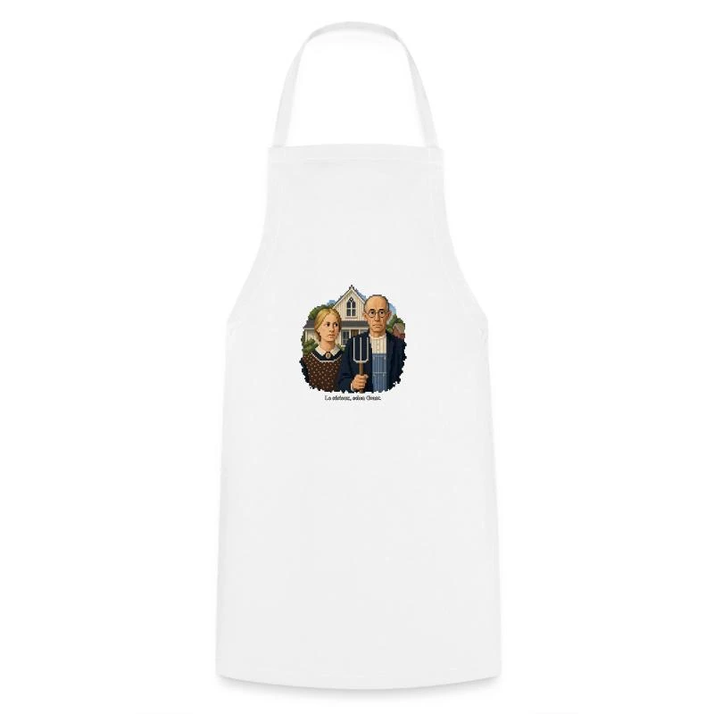 American Gothic en pixel art sur Tablier de cuisine · blanc