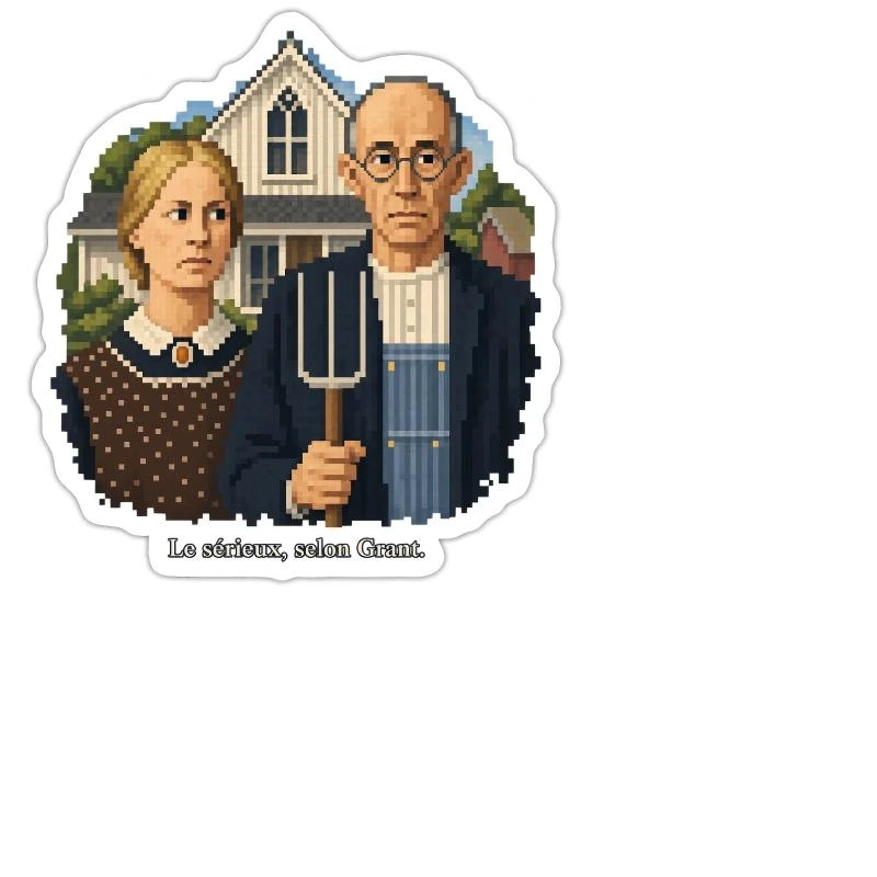 American Gothic en pixel art sur Sticker découpé 15 × 15 cm · blanc mat