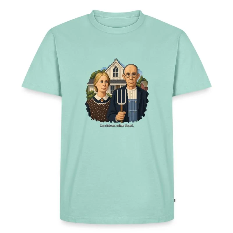 American Gothic en pixel art sur T-shirt Premium bio Homme · menthe