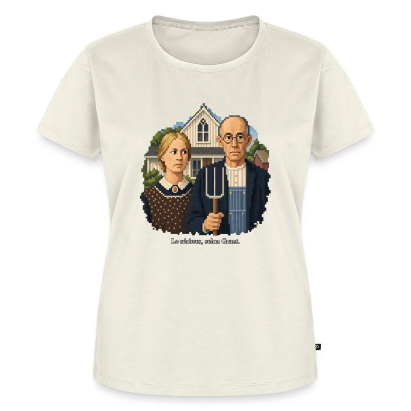American Gothic en pixel art sur T-shirt Premium bio Femme · blanc cassé