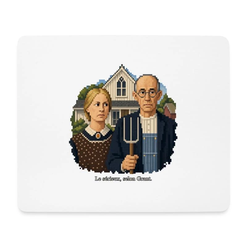 American Gothic en pixel art sur Tapis de souris · blanc