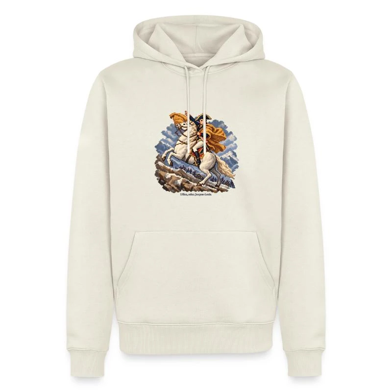 Bonaparte dans les Alpes en pixel art sur Sweat à capuche Premium bio Homme · blanc cassé