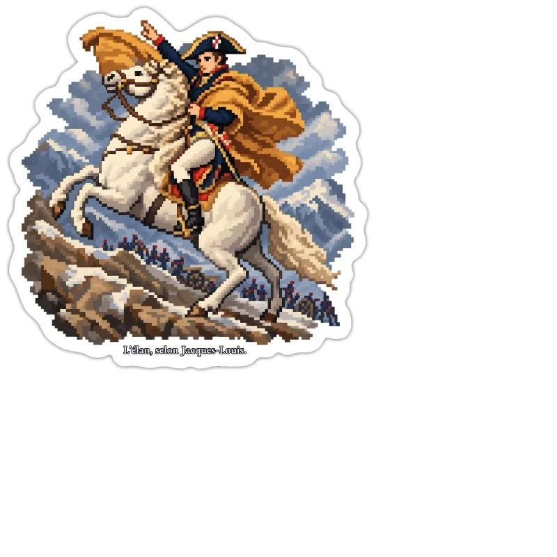 Bonaparte dans les Alpes en pixel art sur Sticker découpé 15 × 15 cm · blanc mat