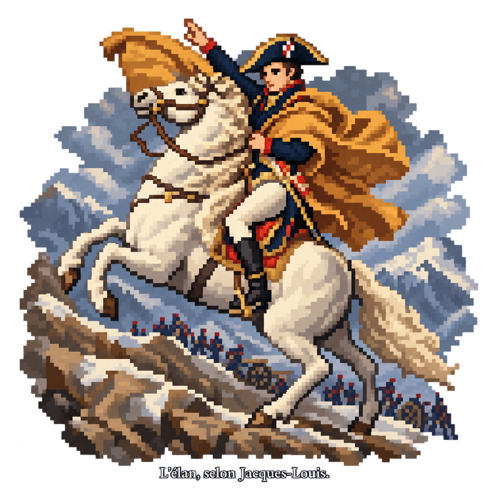Bonaparte dans les Alpes en pixel art — David