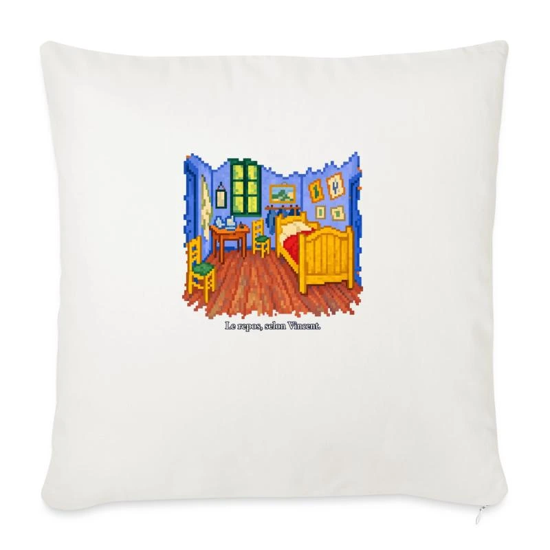 La Chambre à Arles en pixel art sur Housse de coussin 45 × 45 cm · blanc nature