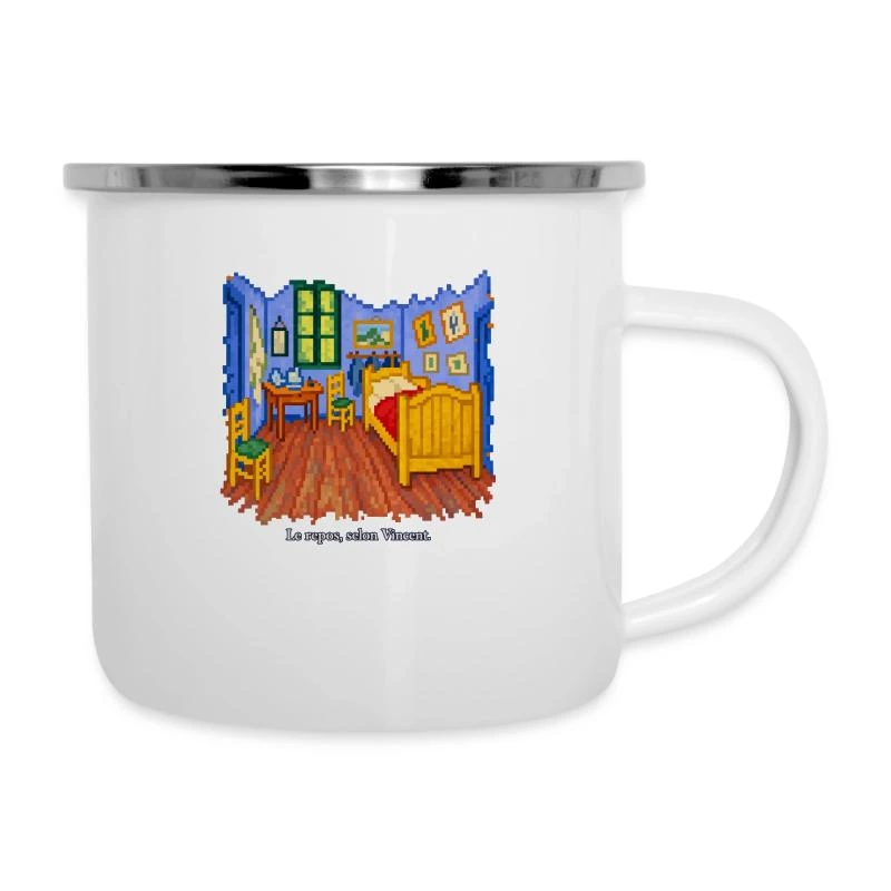 La Chambre à Arles en pixel art sur Tasse émaillée · blanc