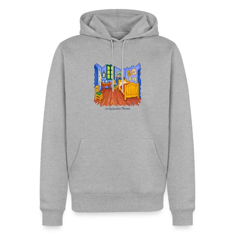 La Chambre à Arles en pixel art sur Sweat à capuche Premium bio Homme · gris chiné