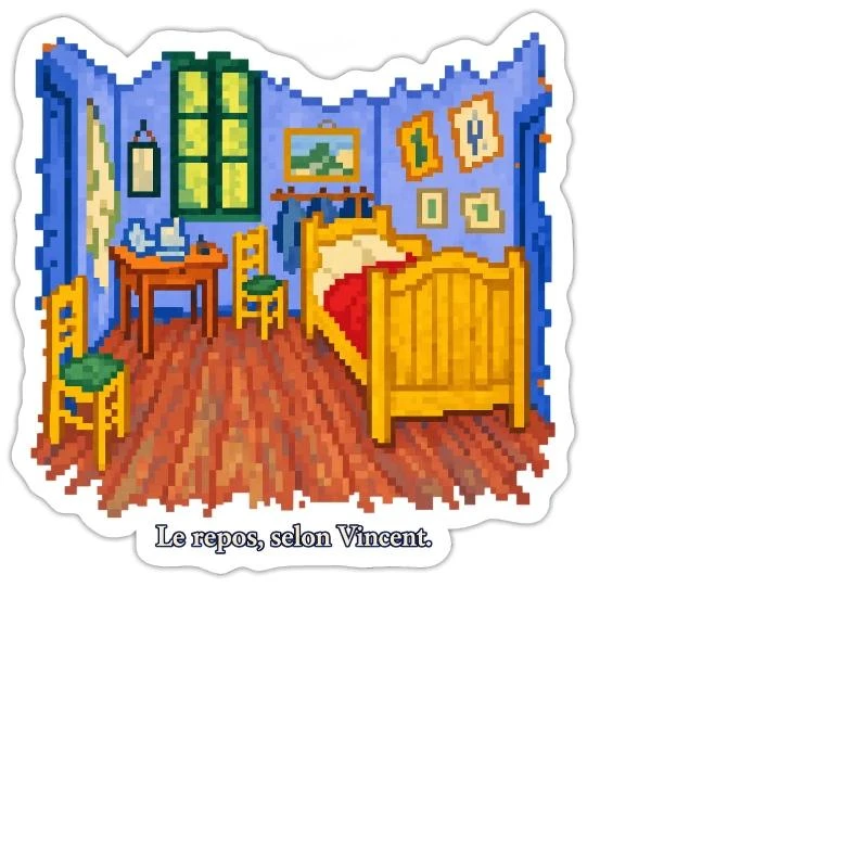 La Chambre à Arles en pixel art sur Sticker découpé 15 × 15 cm · blanc mat