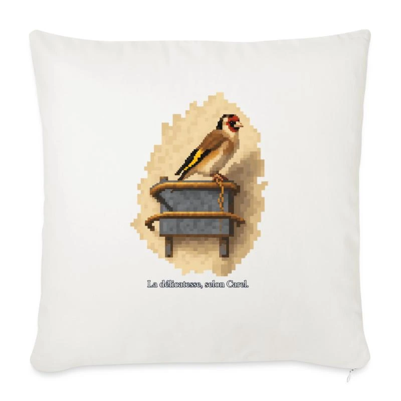 Le Chardonneret en pixel art sur Housse de coussin 45 × 45 cm · blanc nature