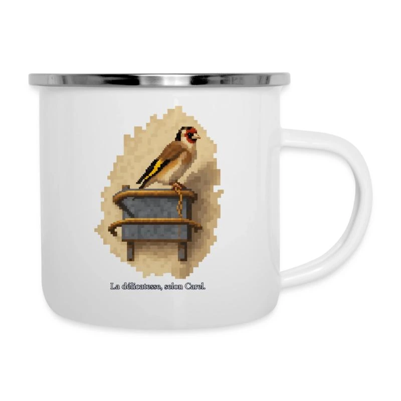 Le Chardonneret en pixel art sur Tasse émaillée · blanc