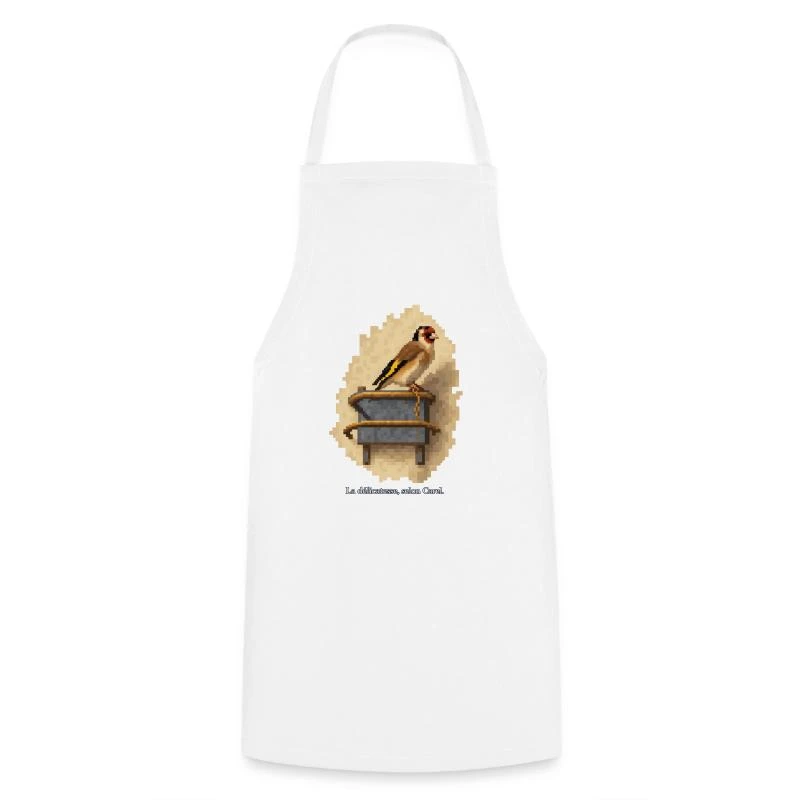 Le Chardonneret en pixel art sur Tablier de cuisine · blanc