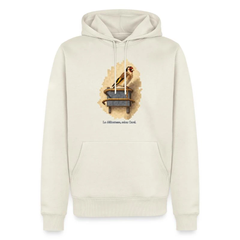 Le Chardonneret en pixel art sur Sweat à capuche Premium bio Homme · blanc cassé