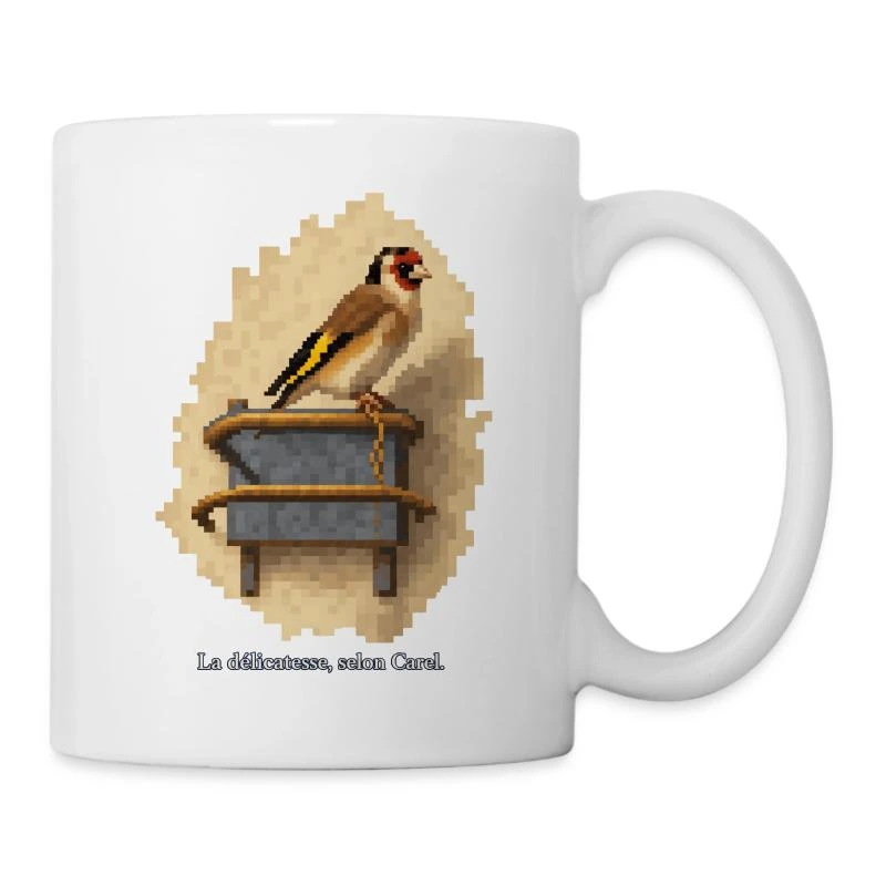 Le Chardonneret en pixel art sur Mug en céramique · blanc