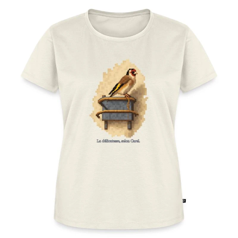 Le Chardonneret en pixel art sur T-shirt Premium bio Femme · blanc cassé