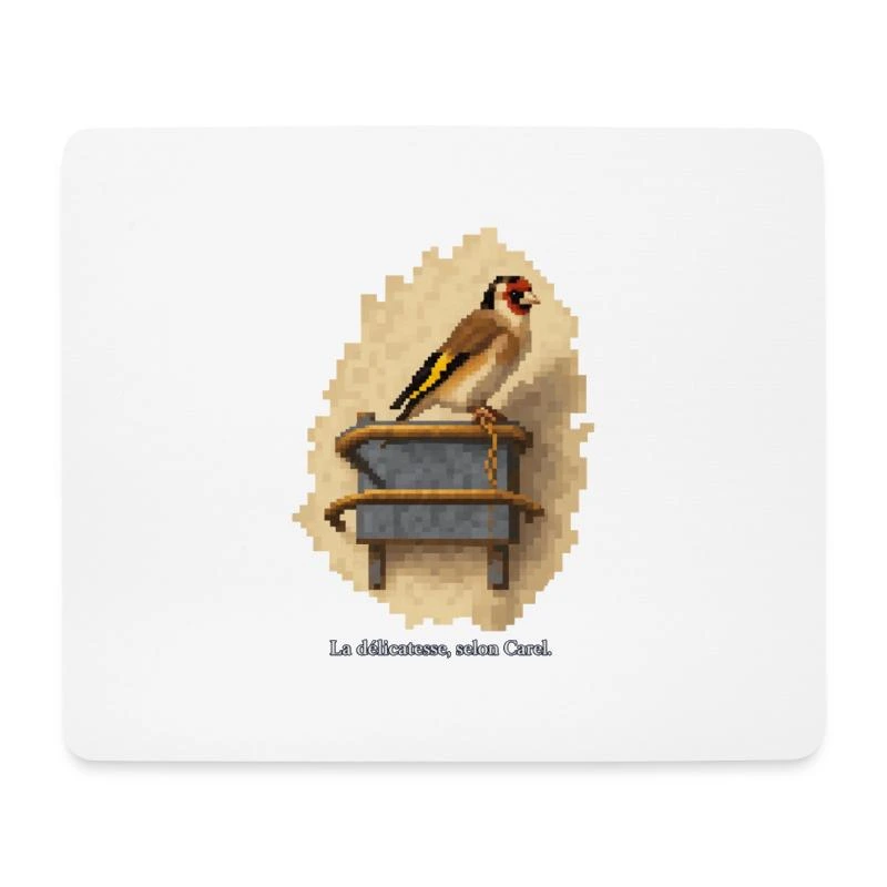 Le Chardonneret en pixel art sur Tapis de souris · blanc