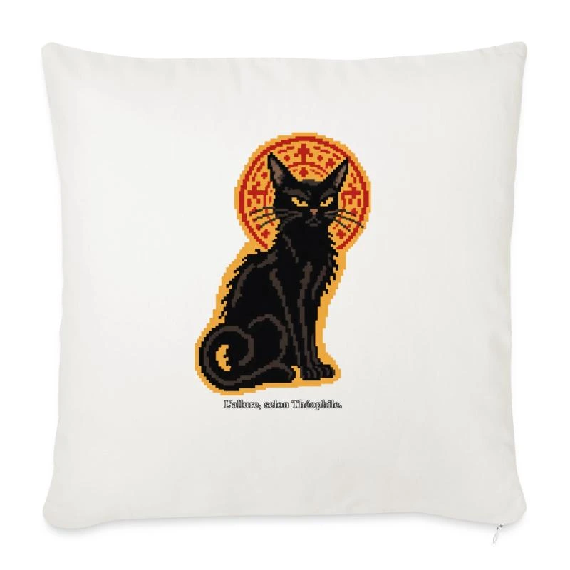 Le Chat Noir en pixel art sur Housse de coussin 45 × 45 cm · blanc nature