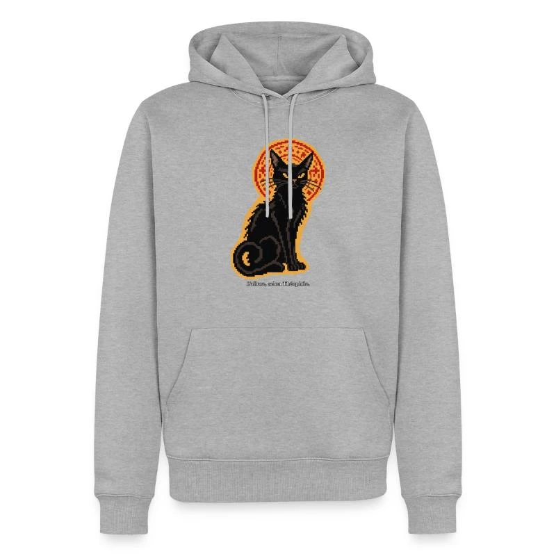 Le Chat Noir en pixel art sur Sweat à capuche Premium bio Homme · gris chiné