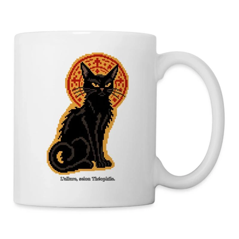 Le Chat Noir en pixel art sur Mug en céramique · blanc