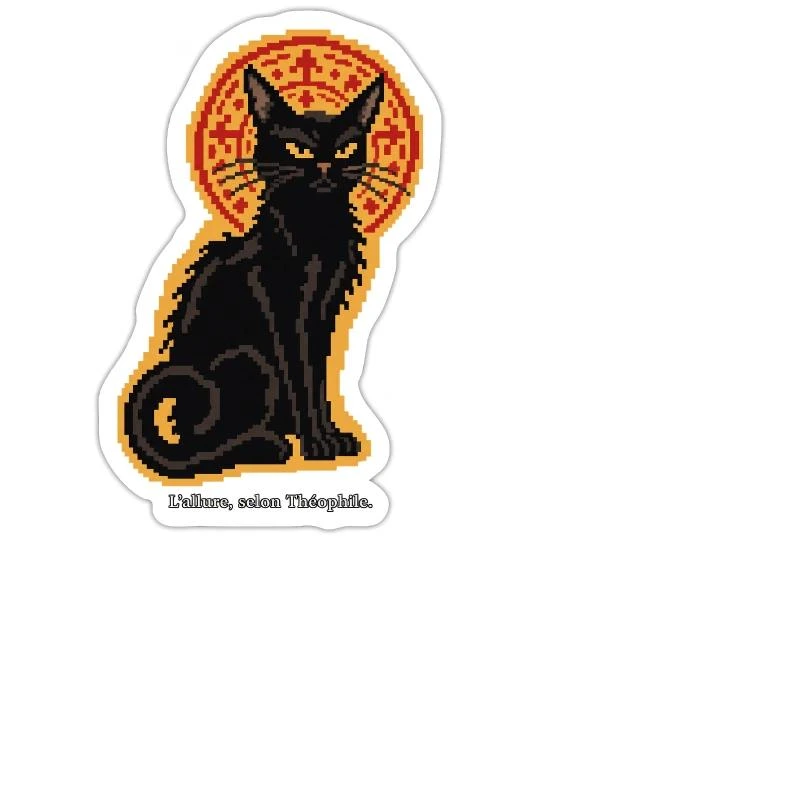 Le Chat Noir en pixel art sur Sticker découpé 15 × 15 cm · blanc mat