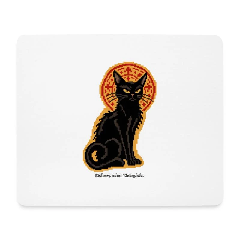 Le Chat Noir en pixel art sur Tapis de souris · blanc