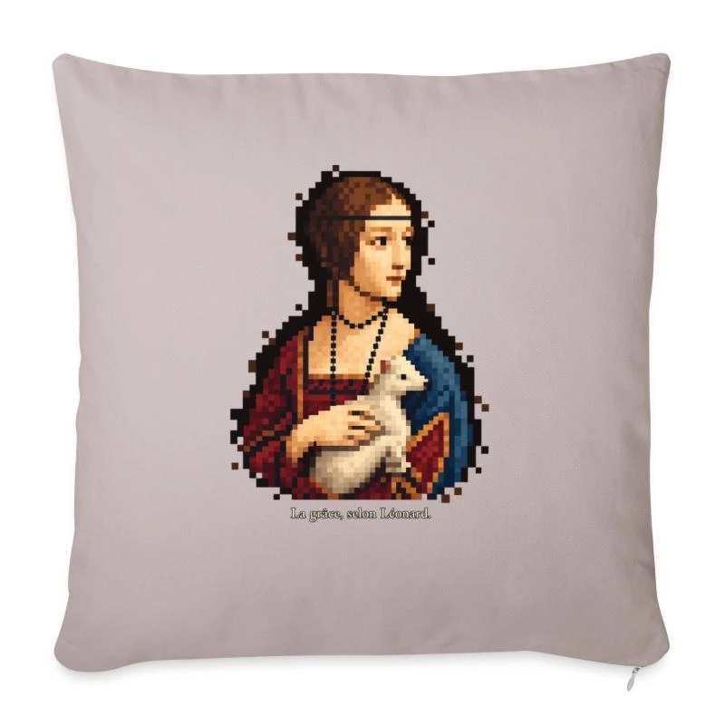 La Dame à l’hermine en pixel art sur Housse de coussin 45 × 45 cm · taupe clair
