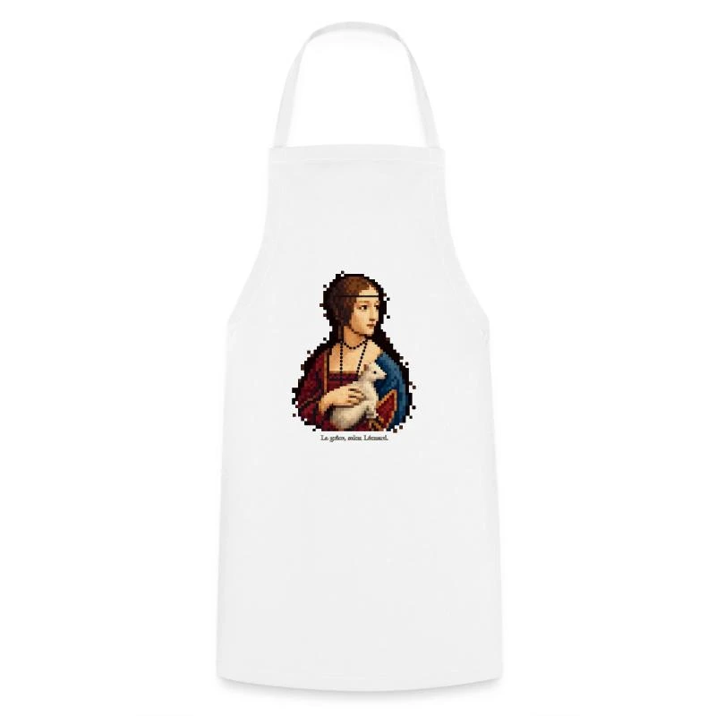 La Dame à l’hermine en pixel art sur Tablier de cuisine · blanc