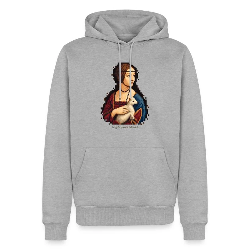 La Dame à l’hermine en pixel art sur Sweat à capuche Premium bio Homme · gris chiné