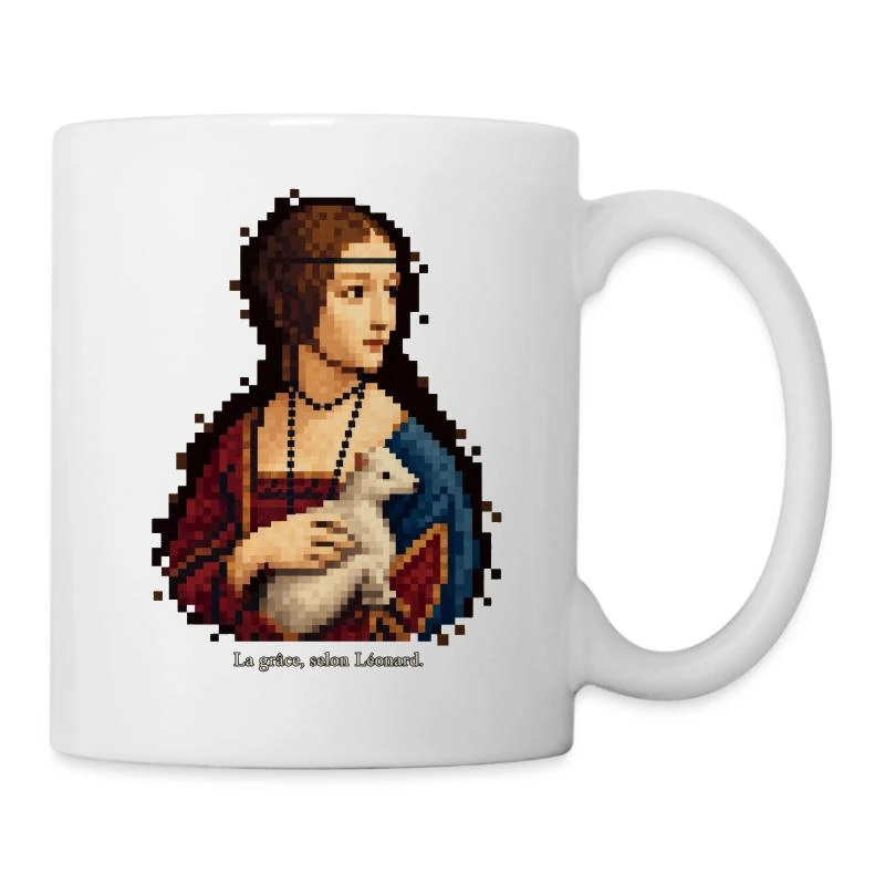 La Dame à l’hermine en pixel art sur Mug en céramique · blanc