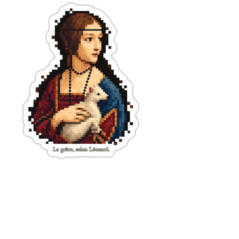 La Dame à l’hermine en pixel art sur Sticker découpé 15 × 15 cm · blanc mat